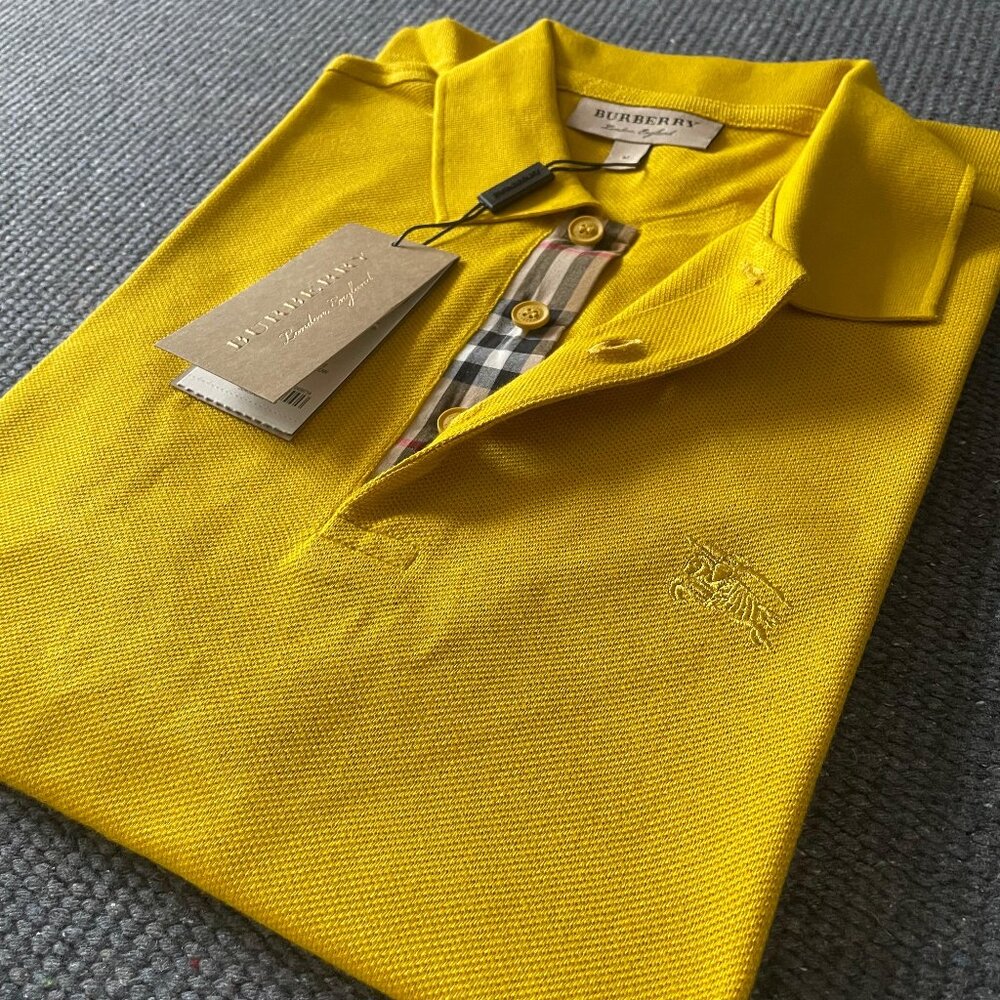 Burberry London Men's New Casual Yellow Color Polo Shirt Large Size